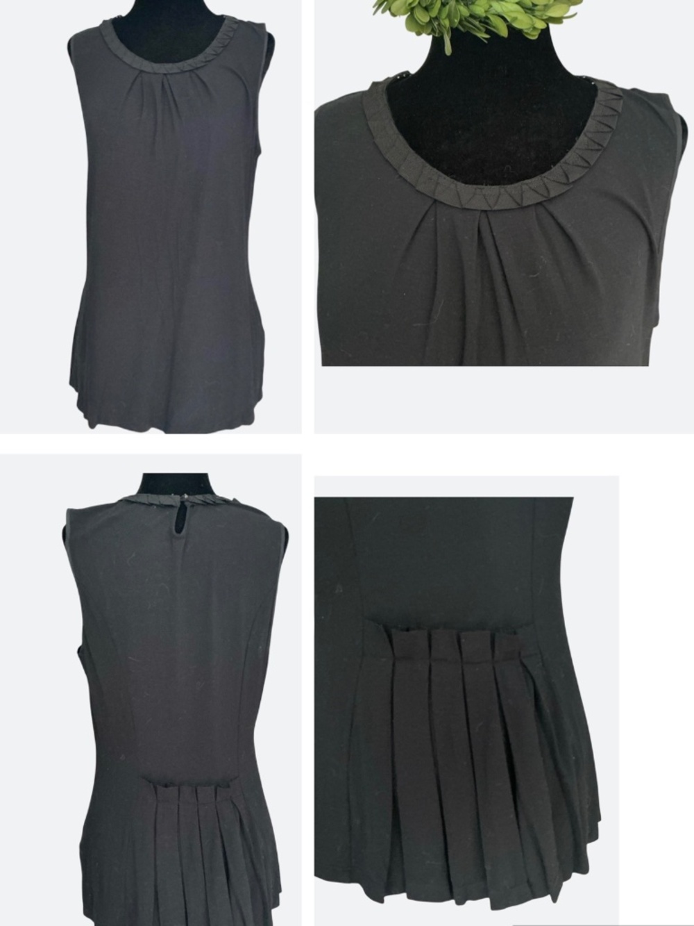 Anthropologie Deletta Twisted Pleats Black Jersey Tank Top Pleated Peplum Back M